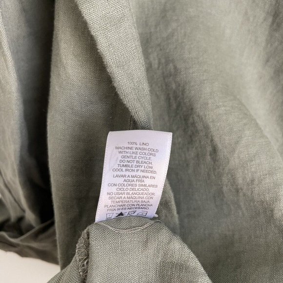 Company Ellen Tracy Green Linen Lace Up Front Roll Tab Sleeve Top - Picture 7 of 7